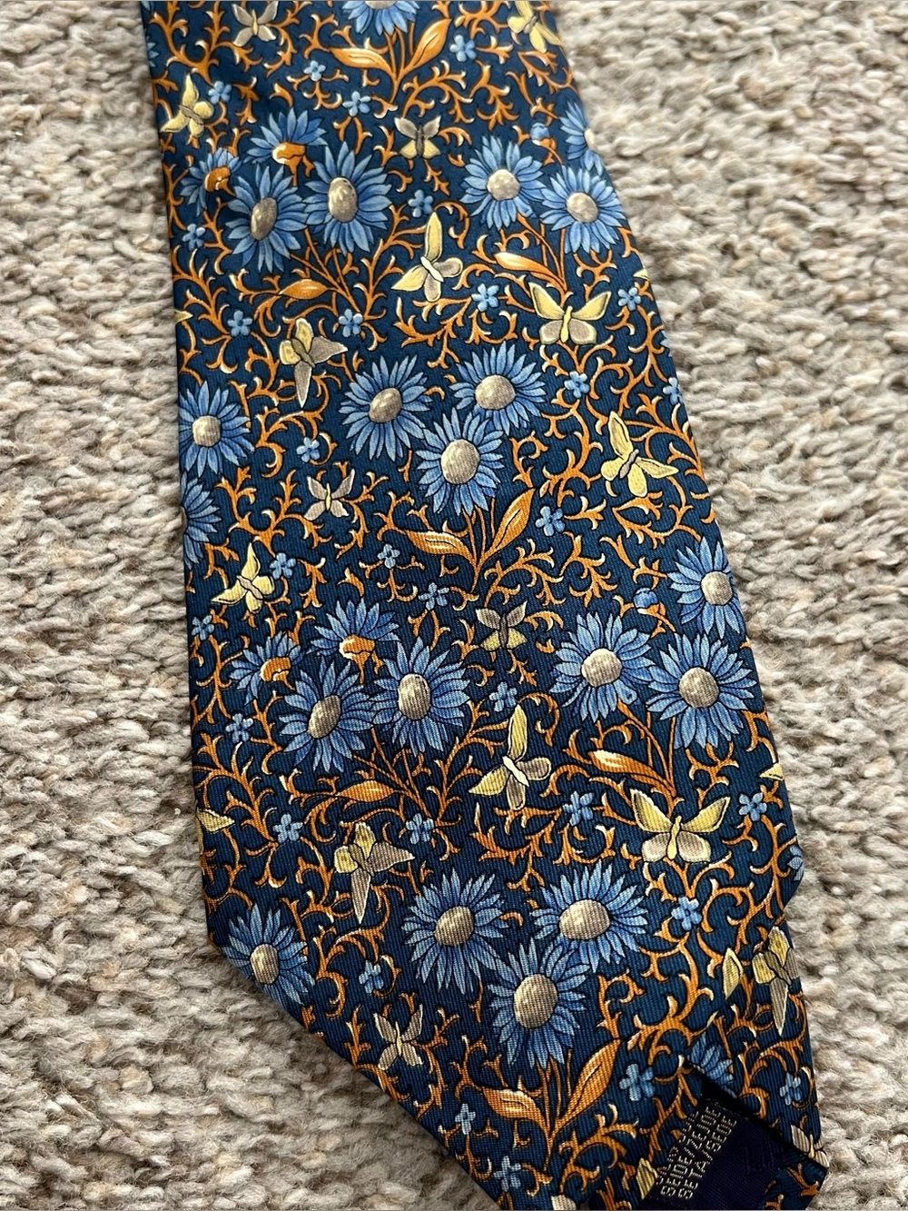 Liberty Men's Floral Butterflies Silk Tie in Navy, Yellow, Blue & Gold